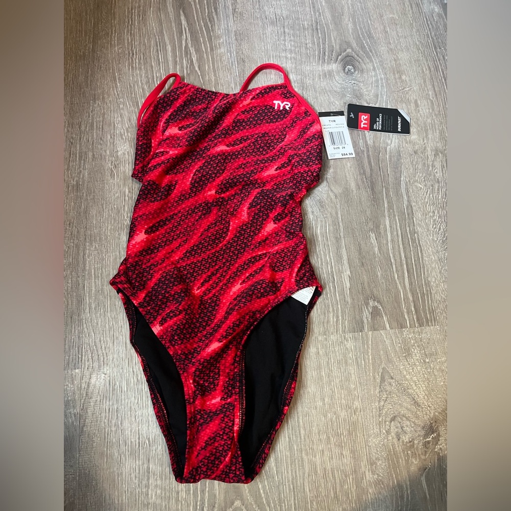 TYR Red and Black One Piece Swimsuit Dynamic Design